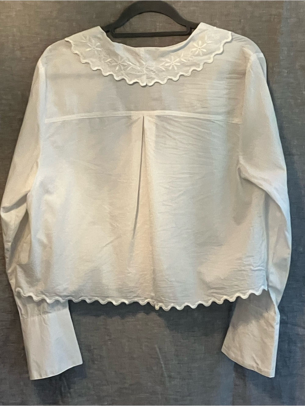 Free People White Cotton Cropped Button-down with Scalloped Details - Picture 2 of 4